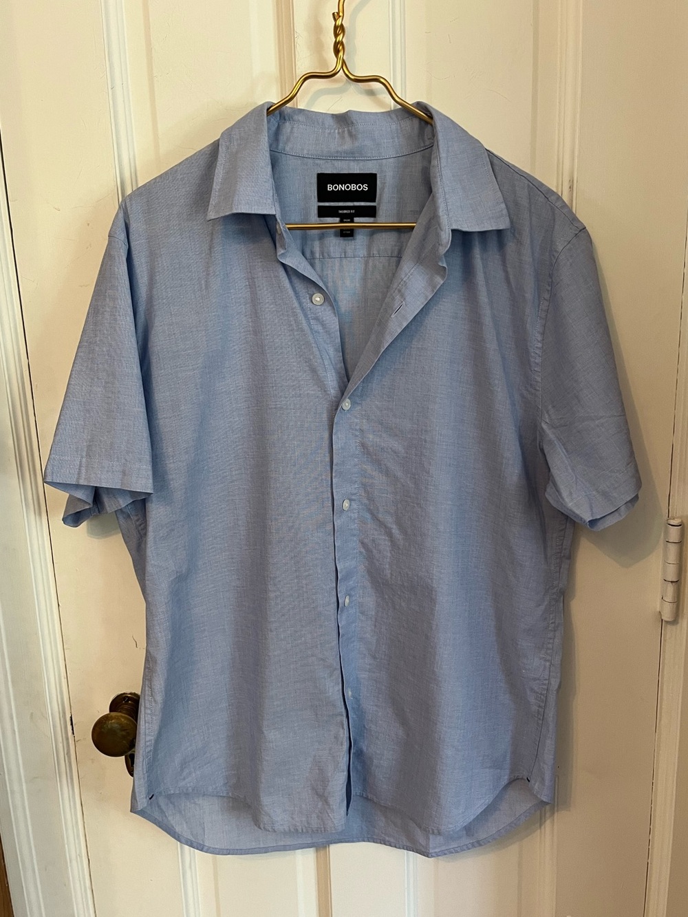 Bonobos Short Sleeve Button Down Shirt Light Blue Tailored Fit L-Short Cotton